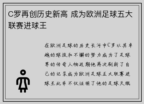 C罗再创历史新高 成为欧洲足球五大联赛进球王