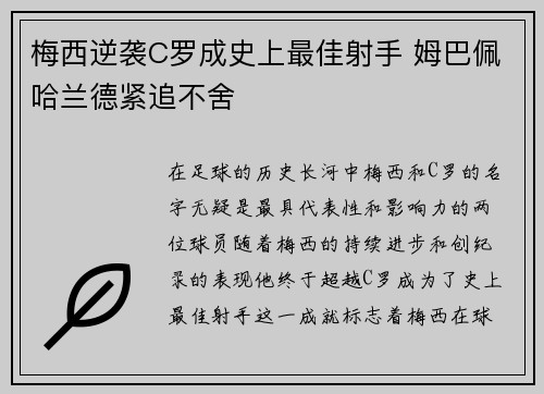 梅西逆袭C罗成史上最佳射手 姆巴佩哈兰德紧追不舍